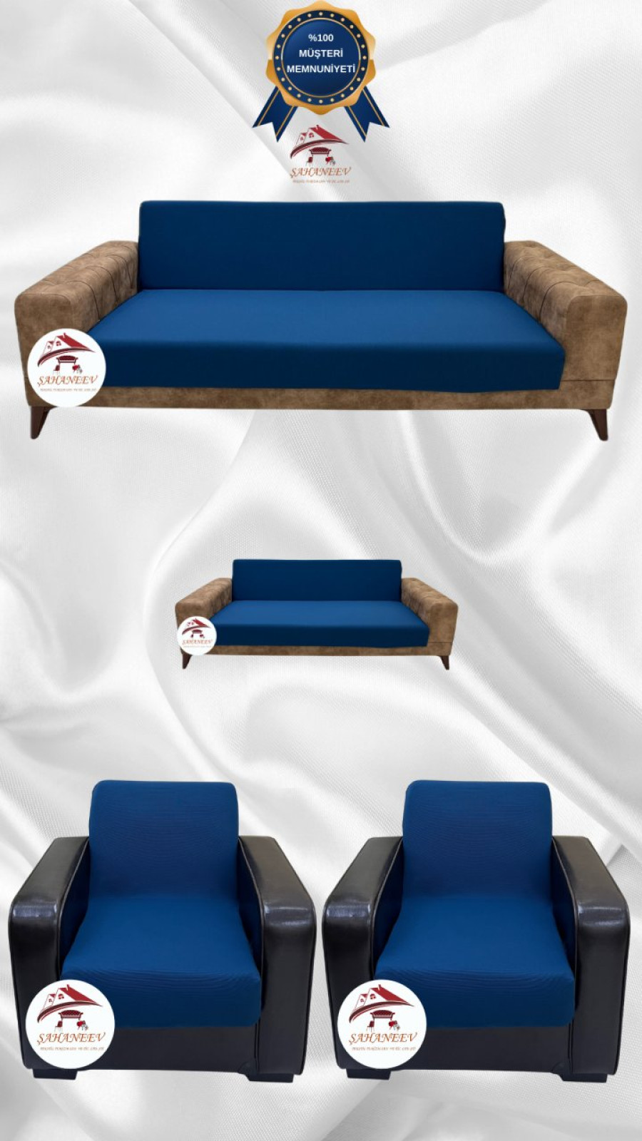 Mikro Kumaş Lastikli Kolsuz Koltuk Örtüsü - Kaymaz Elastik Koltuk Koruyucu Petrol Renk 3+2+1+1 (4 Parça Set)