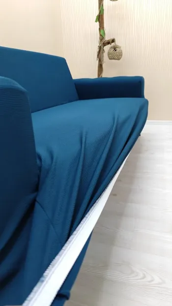 Micro Fabric Elastic Armless Sofa Cover - Non-Slip Elastic Sofa Protector Teal Color 3+2 (2 Piece Set)