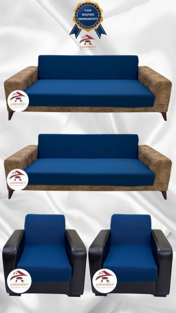 Mikro Kumaş Lastikli Kolsuz Koltuk Örtüsü - Kaymaz Elastik Koltuk Koruyucu Petrol Renk 3+3+1+1 (4 Parça Set)