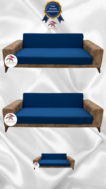 Mikro Kumaş Lastikli Kolsuz Koltuk Örtüsü - Kaymaz Elastik Koltuk Koruyucu Petrol Renk 3+3+2 (3 Parça Set)