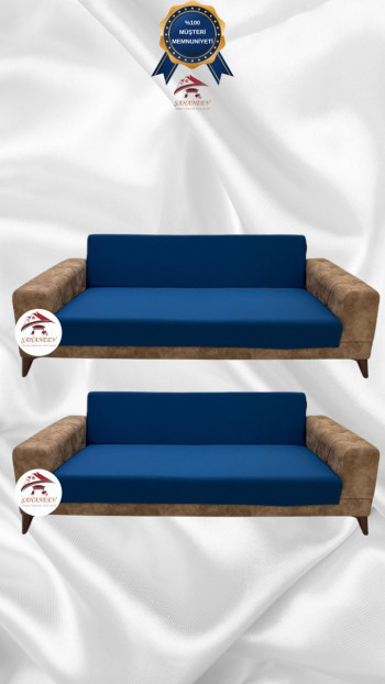 Micro Fabric Elastic Armless Sofa Cover - Non-Slip Elastic Sofa Protector Teal Color 3+3 (2 Piece Set)