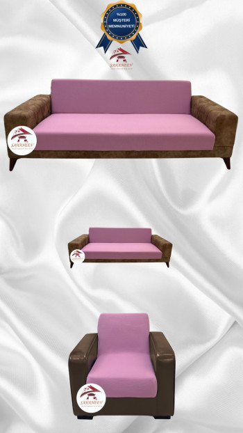 Micro Fabric Elastic Armless Sofa Cover - Non-Slip Elastic Sofa Protector Powder Color 3+2+1 (3 Piece Set)