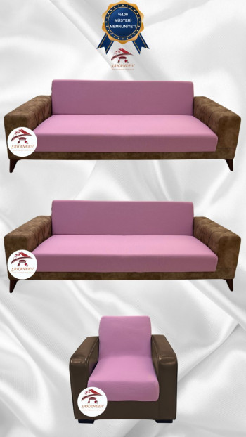 Micro Fabric Elastic Armless Sofa Cover - Non-Slip Elastic Sofa Protector Powder Color 3+3+1 (3 Piece Set)