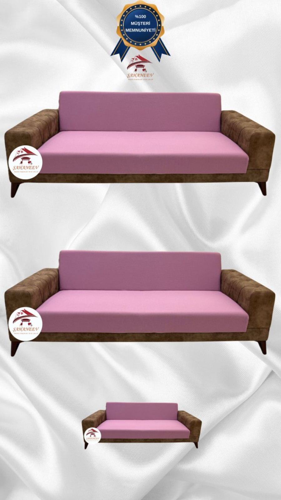 Mikro Kumaş Lastikli Kolsuz Koltuk Örtüsü - Kaymaz Elastik Koltuk Koruyucu Pudra Renk 3+3+2 (3 Parça Set)