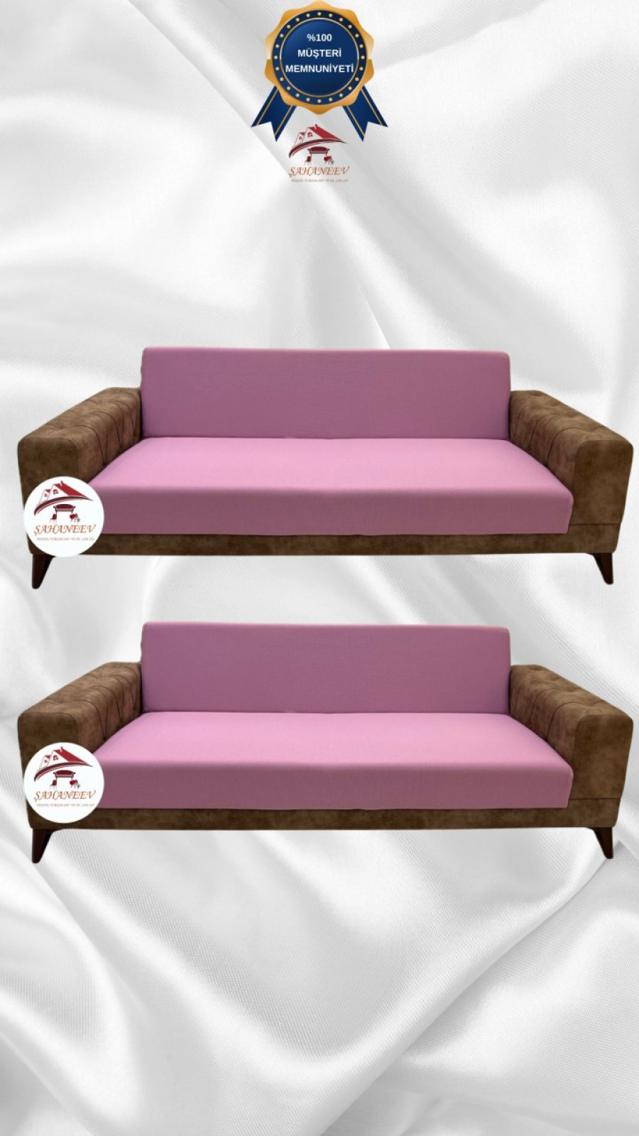 Mikro Kumaş Lastikli Kolsuz Koltuk Örtüsü - Kaymaz Elastik Koltuk Koruyucu Pudra Renk 3+3 (2 Parça Set)