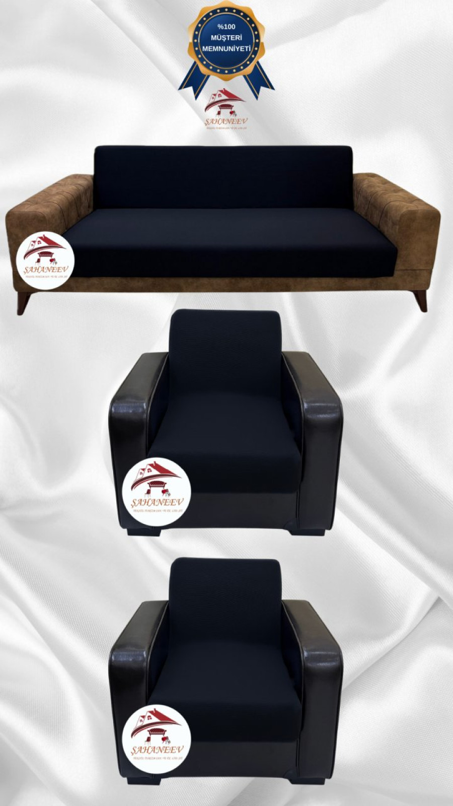 Micro Fabric Elastic Armless Sofa Cover - Non-Slip Elastic Sofa Protector Black Color 3+1+1 (3 Piece Set)