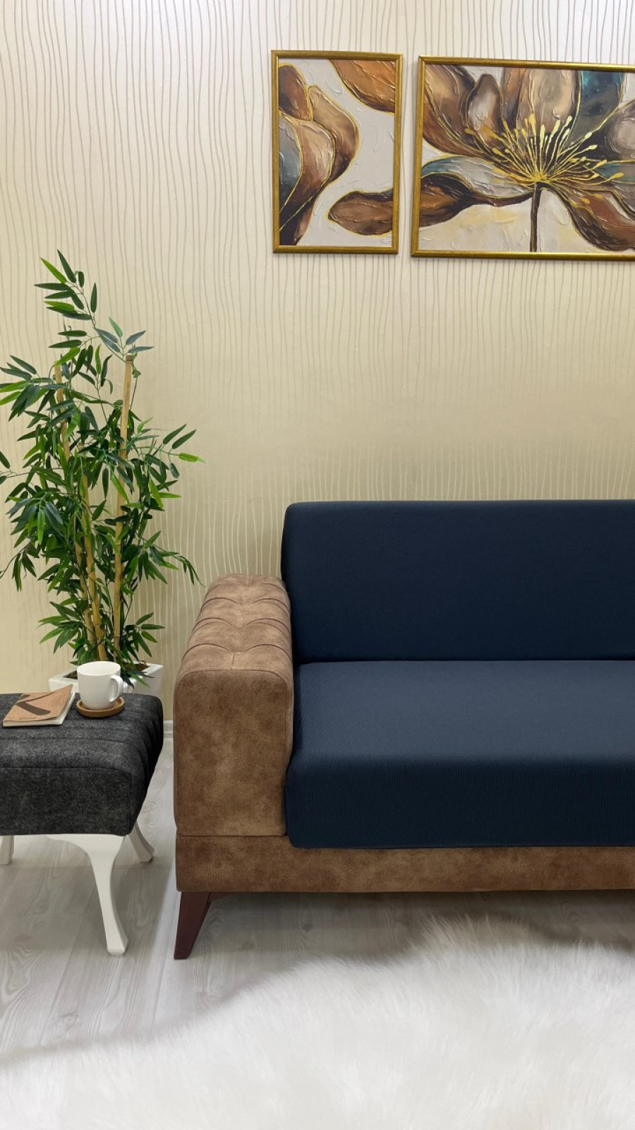 Micro Fabric Elastic Armless Sofa Cover - Non-Slip Elastic Sofa Protector Black Color 3+1+1 (3 Piece Set)