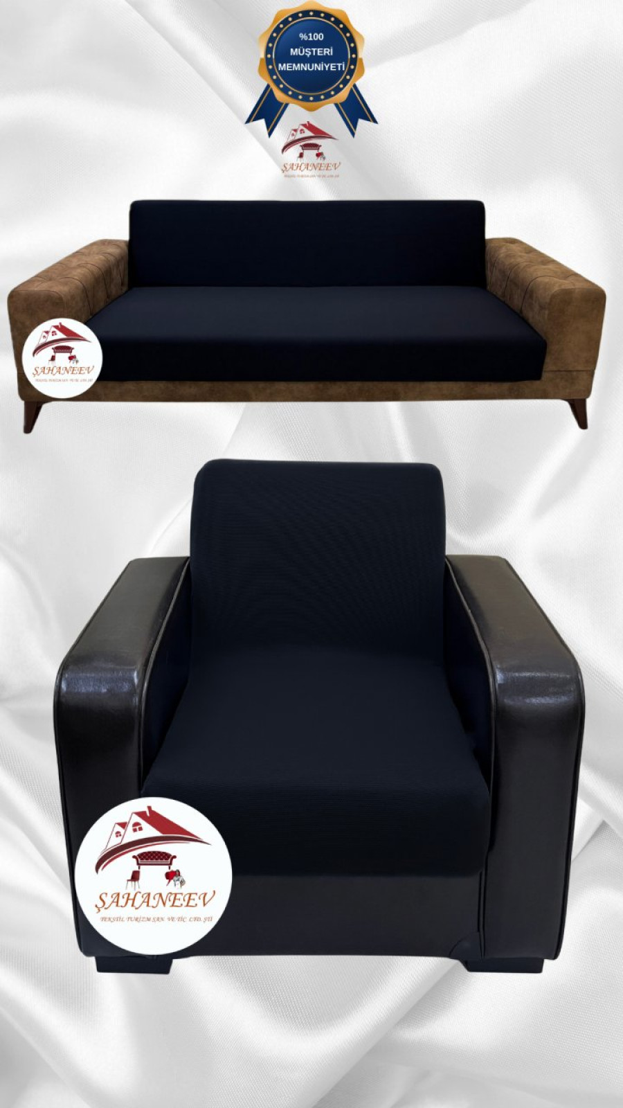 Micro Fabric Elastic Armless Sofa Cover - Non-Slip Elastic Sofa Protector Black Color 3+1 (2 Piece Set) Custom Size