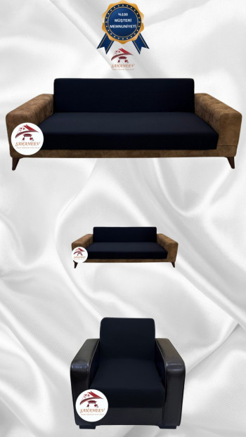 Mikro Kumaş Lastikli Kolsuz Koltuk Örtüsü - Kaymaz Elastik Koltuk Koruyucu Siyah Renk 3+2+1 (3 Parça Set)