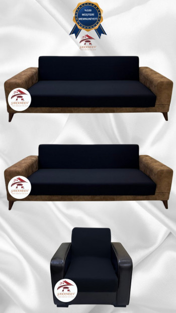 Mikro Kumaş Lastikli Kolsuz Koltuk Örtüsü - Kaymaz Elastik Koltuk Koruyucu Siyah Renk 3+3+1 (3 Parça Set)