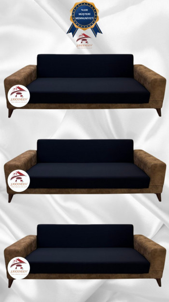 Mikro Kumaş Lastikli Kolsuz Koltuk Örtüsü - Kaymaz Elastik Koltuk Koruyucu Siyah Renk 3+3+3 (3 Parça Set)