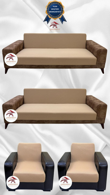 Micro Fabric Elastic Armless Sofa Cover - Non-Slip Elastic Sofa Protector Coffee with Milk Color 3+3+1+1 (4 Piece Set)