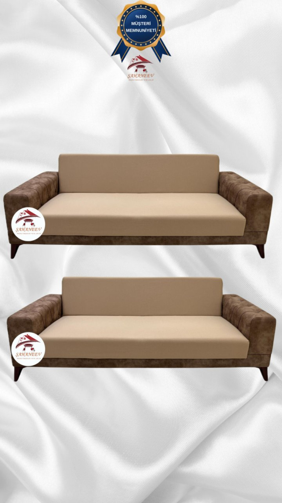 Mikro Kumaş Lastikli Kolsuz Koltuk Örtüsü - Kaymaz Elastik Koltuk Koruyucu Sütlü Kahve Renk 3+3 (2 Parça Set)