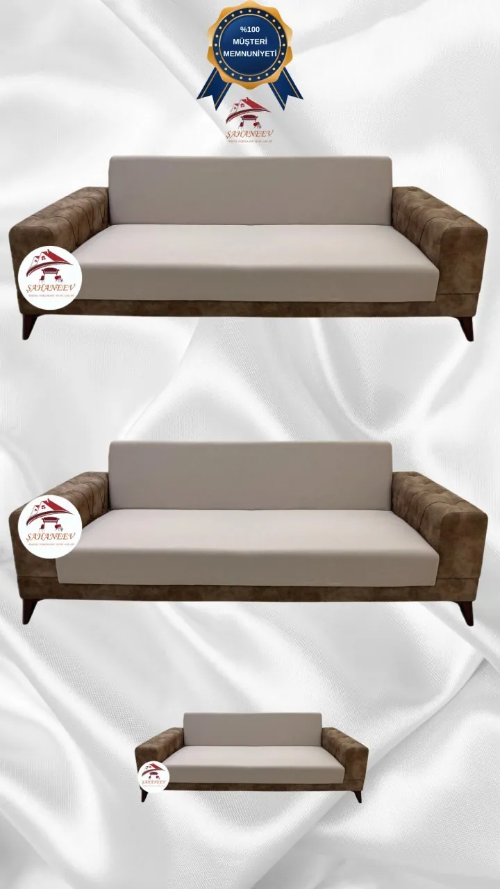 Mikro Kumaş Lastikli Kolsuz Koltuk Örtüsü - Kaymaz Elastik Koltuk Koruyucu Vizon Renk 3+3+2 (3 Parça Set)