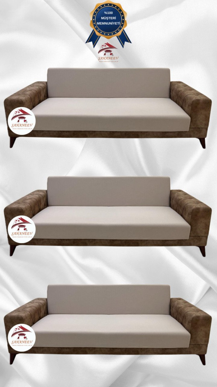 Micro Fabric Elastic Armless Sofa Cover - Non-Slip Elastic Sofa Protector Mink Color 3+3+3 (3 Piece Set)