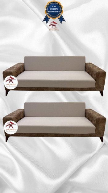Micro Fabric Elastic Armless Sofa Cover - Non-Slip Elastic Sofa Protector Mink Color 3+3 (2 Piece Set)