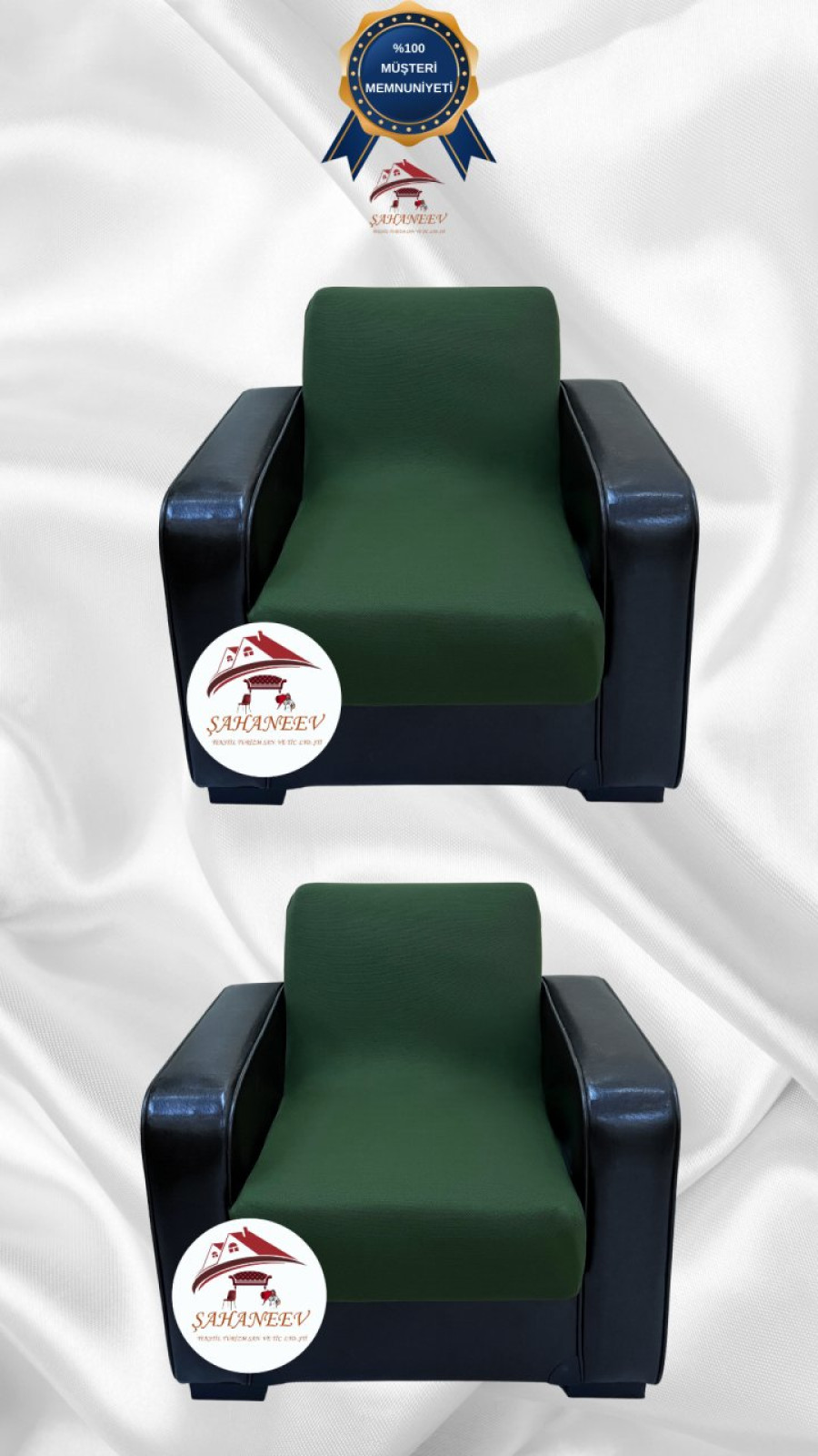 Mikro Kumaş Lastikli Kolsuz Koltuk Örtüsü - Kaymaz Elastik Koltuk Koruyucu Zümrüt Yeşili Renk 1+1 (2 Parça Set)