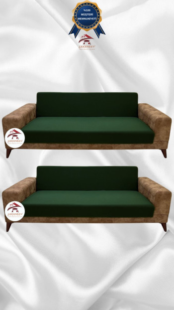 Mikro Kumaş Lastikli Kolsuz Koltuk Örtüsü - Kaymaz Elastik Koltuk Koruyucu Zümrüt Yeşili Renk 3+3 (2 Parça Set)