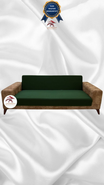 Mikro Kumaş Lastikli Kolsuz Koltuk Örtüsü - Kaymaz Elastik Koltuk Koruyucu Zümrüt Yeşili Renk 3'lü Set (1 Parça)