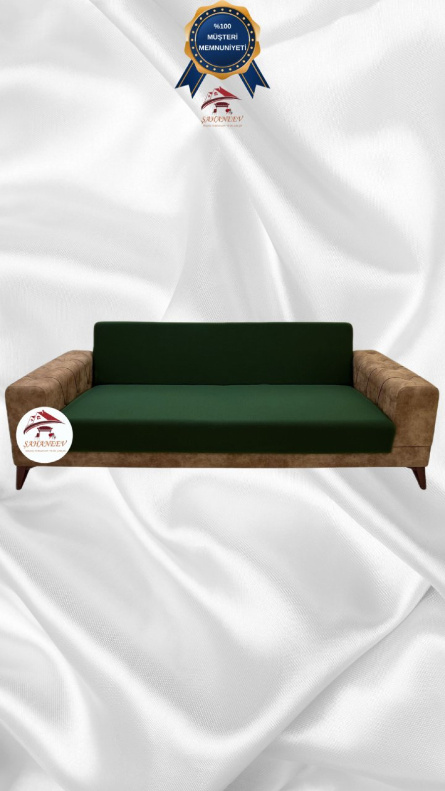 Mikro Kumaş Lastikli Kolsuz Koltuk Örtüsü - Kaymaz Elastik Koltuk Koruyucu Zümrüt Yeşili Renk 3'lü Set (1 Parça)