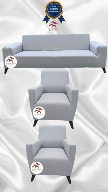 Mikro Kumaş Lastikli Giydirme Koltuk Örtüsü - Kaymaz Elastik Koltuk Koruyucu Açık Gri Renk 3+1+1 (3 Parça Set)