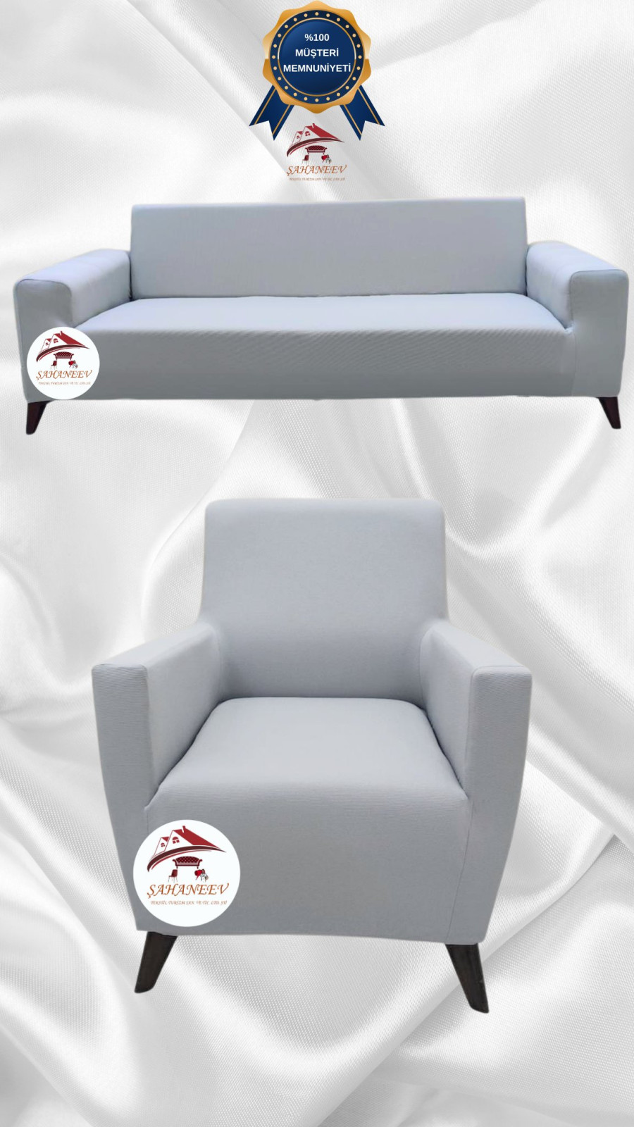 Mikro Kumaş Lastikli Giydirme Koltuk Örtüsü - Kaymaz Elastik Koltuk Koruyucu Açık Gri Renk 3+1 (2 Parça Set)