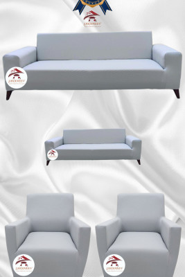 Mikro Kumaş Lastikli Giydirme Koltuk Örtüsü - Kaymaz Elastik Koltuk Koruyucu Açık Gri Renk 3+2+1+1 (4 Parça Set)