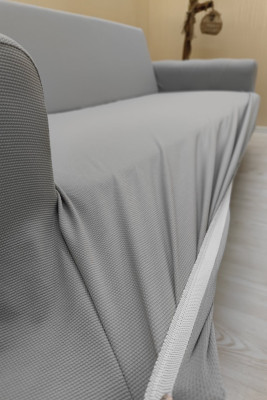 Mikro Kumaş Lastikli Giydirme Koltuk Örtüsü - Kaymaz Elastik Koltuk Koruyucu Açık Gri Renk 3+2+1+1 (4 Parça Set)