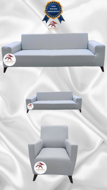 Mikro Kumaş Lastikli Giydirme Koltuk Örtüsü - Kaymaz Elastik Koltuk Koruyucu Açık Gri Renk 3+2+1 (3 Parça Set)
