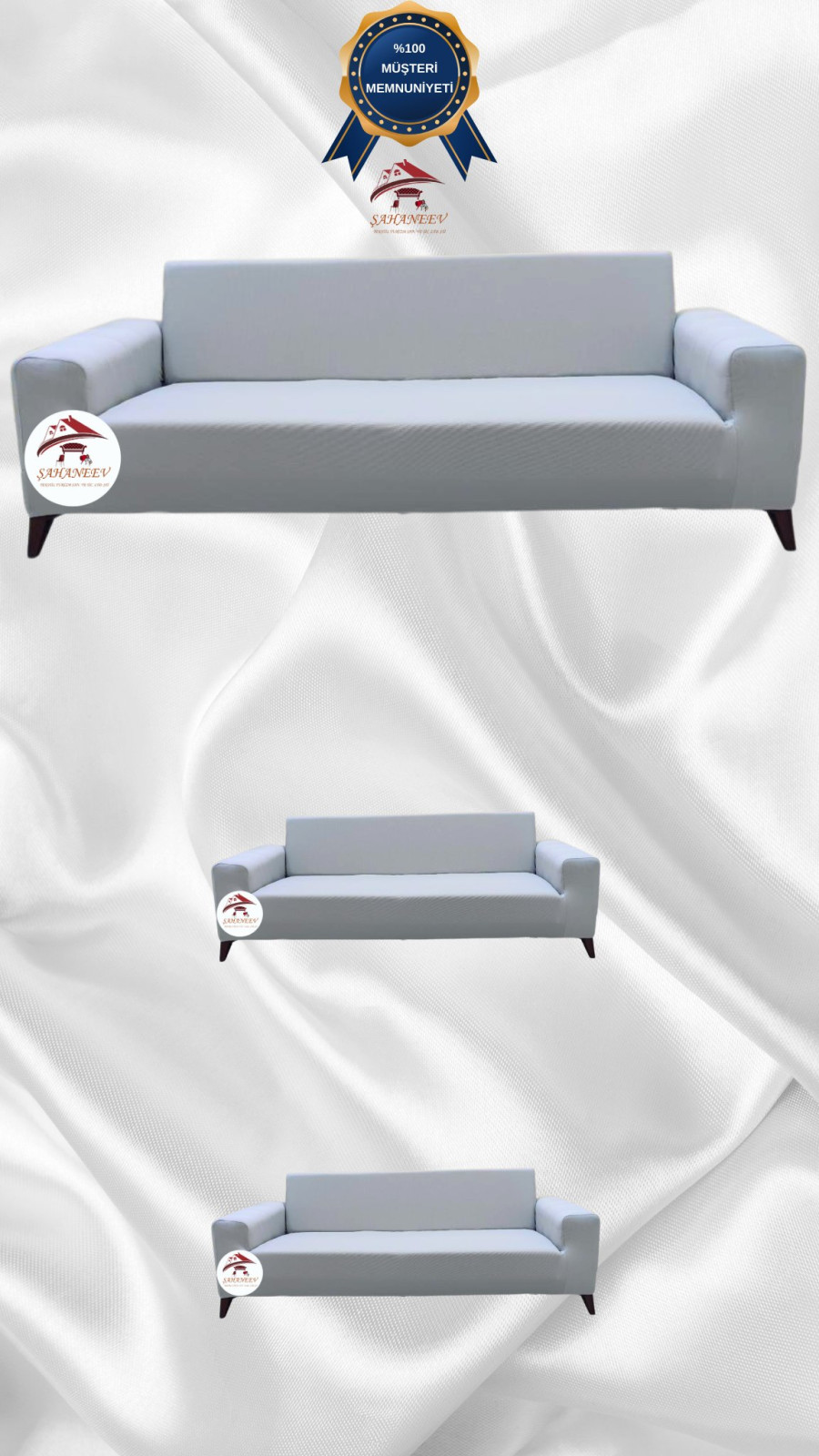 Mikro Kumaş Lastikli Giydirme Koltuk Örtüsü - Kaymaz Elastik Koltuk Koruyucu Açık Gri Renk 3+2+2 (3 Parça Set)