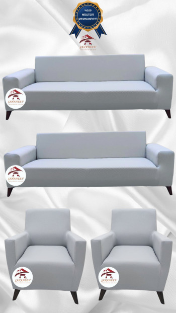 Mikro Kumaş Lastikli Giydirme Koltuk Örtüsü - Kaymaz Elastik Koltuk Koruyucu Açık Gri Renk 3+3+1+1 (4 Parça Set)