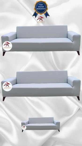 Mikro Kumaş Lastikli Giydirme Koltuk Örtüsü - Kaymaz Elastik Koltuk Koruyucu Açık Gri Renk 3+3+2 (3 Parça Set)