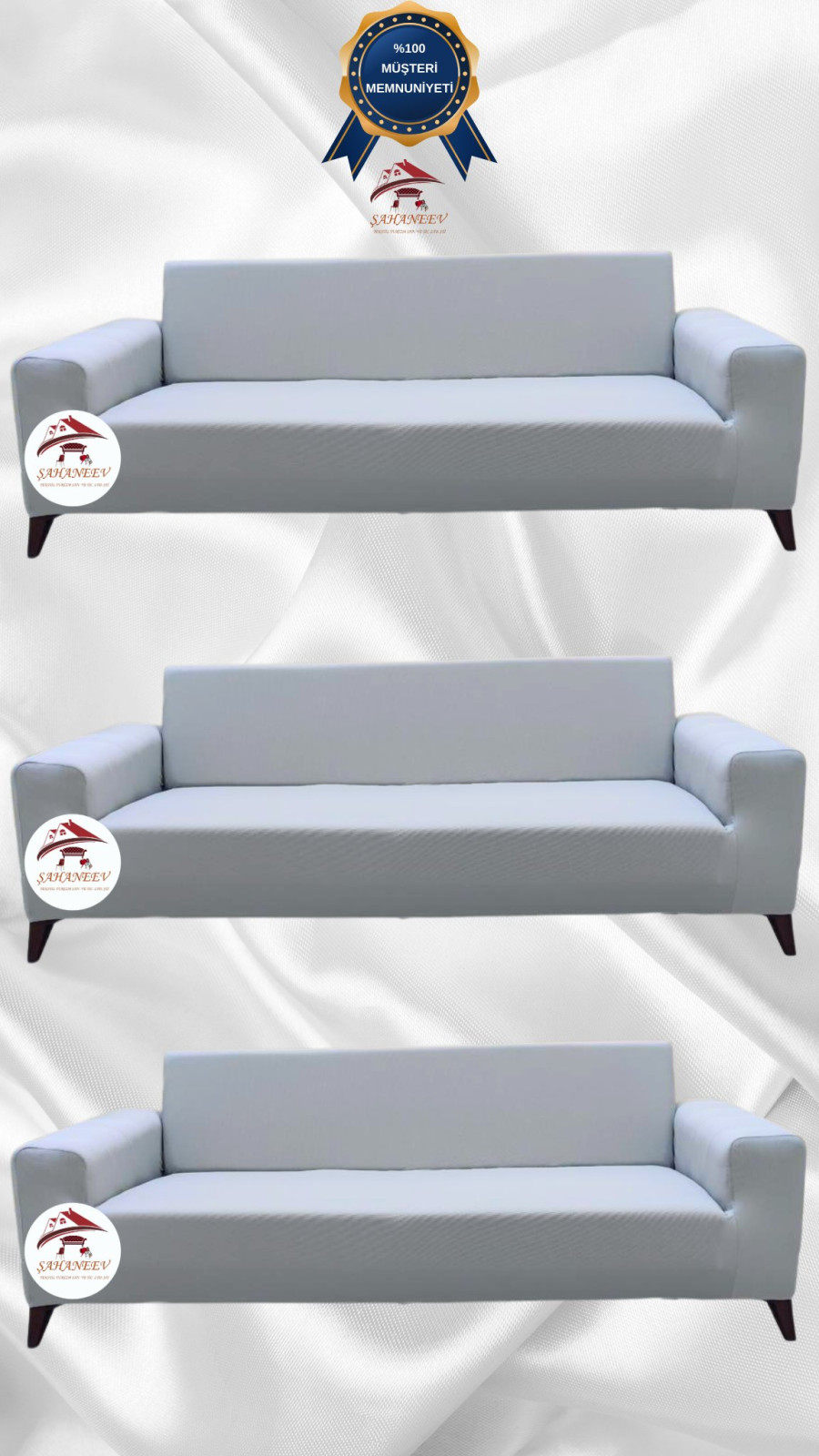 Mikro Kumaş Lastikli Giydirme Koltuk Örtüsü - Kaymaz Elastik Koltuk Koruyucu Açık Gri Renk 3+3+3 (3 Parça Set)