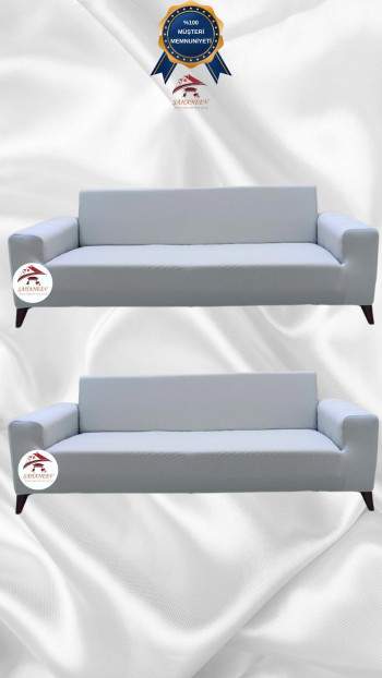 Mikro Kumaş Lastikli Giydirme Koltuk Örtüsü - Kaymaz Elastik Koltuk Koruyucu Açık Gri Renk 3+3 (2 Parça Set)