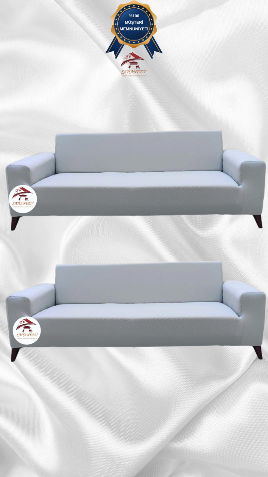 Mikro Kumaş Lastikli Giydirme Koltuk Örtüsü - Kaymaz Elastik Koltuk Koruyucu Açık Gri Renk 3+3 (2 Parça Set)