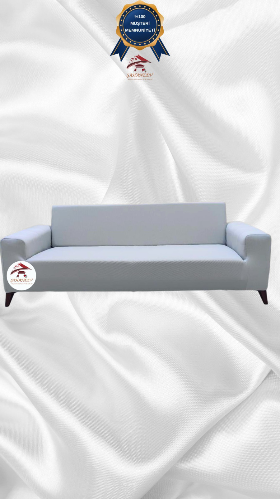 Mikro Kumaş Lastikli Giydirme Koltuk Örtüsü - Kaymaz Elastik Koltuk Koruyucu Açık Gri Renk 3'lü Set (1 Parça)