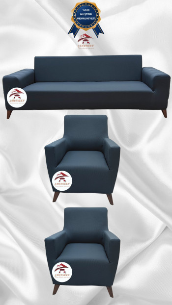 Mikro Kumaş Lastikli Giydirme Koltuk Örtüsü - Kaymaz Elastik Koltuk Koruyucu Antrasit Renk 3+1+1 (3 Parça Set)