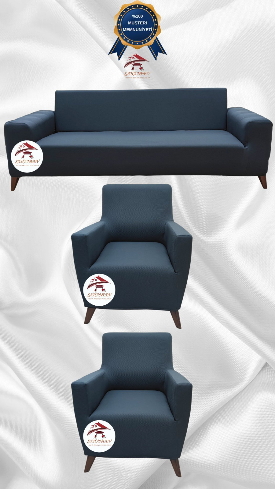 Mikro Kumaş Lastikli Giydirme Koltuk Örtüsü - Kaymaz Elastik Koltuk Koruyucu Antrasit Renk 3+1+1 (3 Parça Set)