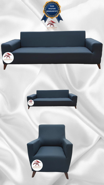 Mikro Kumaş Lastikli Giydirme Koltuk Örtüsü - Kaymaz Elastik Koltuk Koruyucu Antrasit Renk 3+2+1 (3 Parça Set)