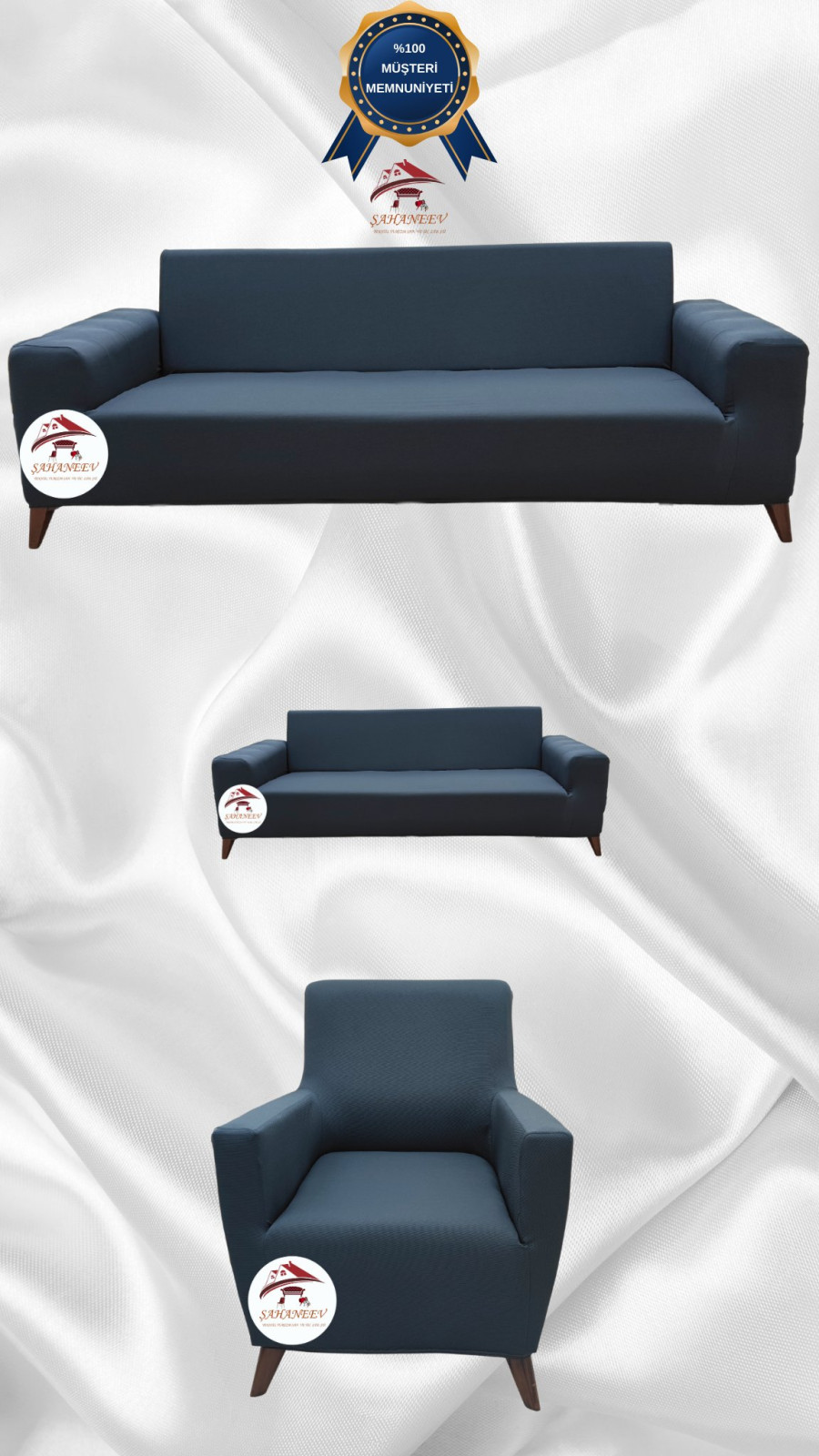 Mikro Kumaş Lastikli Giydirme Koltuk Örtüsü - Kaymaz Elastik Koltuk Koruyucu Antrasit Renk 3+2+1 (3 Parça Set)