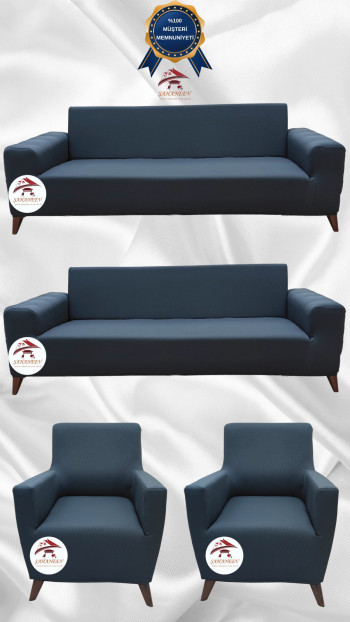 Mikro Kumaş Lastikli Giydirme Koltuk Örtüsü - Kaymaz Elastik Koltuk Koruyucu Antrasit Renk 3+3+1+1 (4 Parça Set)