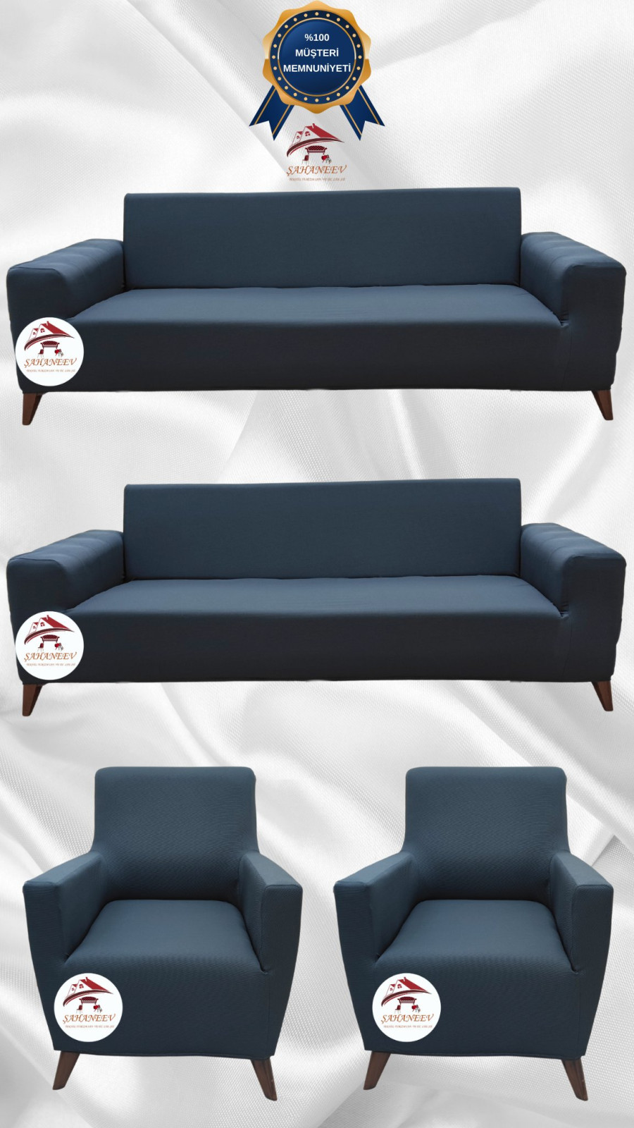 Mikro Kumaş Lastikli Giydirme Koltuk Örtüsü - Kaymaz Elastik Koltuk Koruyucu Antrasit Renk 3+3+1+1 (4 Parça Set)