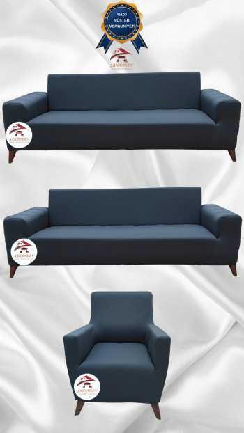 Mikro Kumaş Lastikli Giydirme Koltuk Örtüsü - Kaymaz Elastik Koltuk Koruyucu Antrasit Renk 3+3+1 (3 Parça Set)