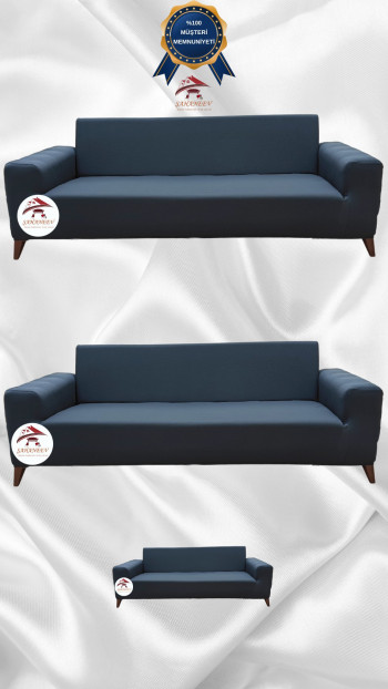 Mikro Kumaş Lastikli Giydirme Koltuk Örtüsü - Kaymaz Elastik Koltuk Koruyucu Antrasit Renk 3+3+2 (3 Parça Set)