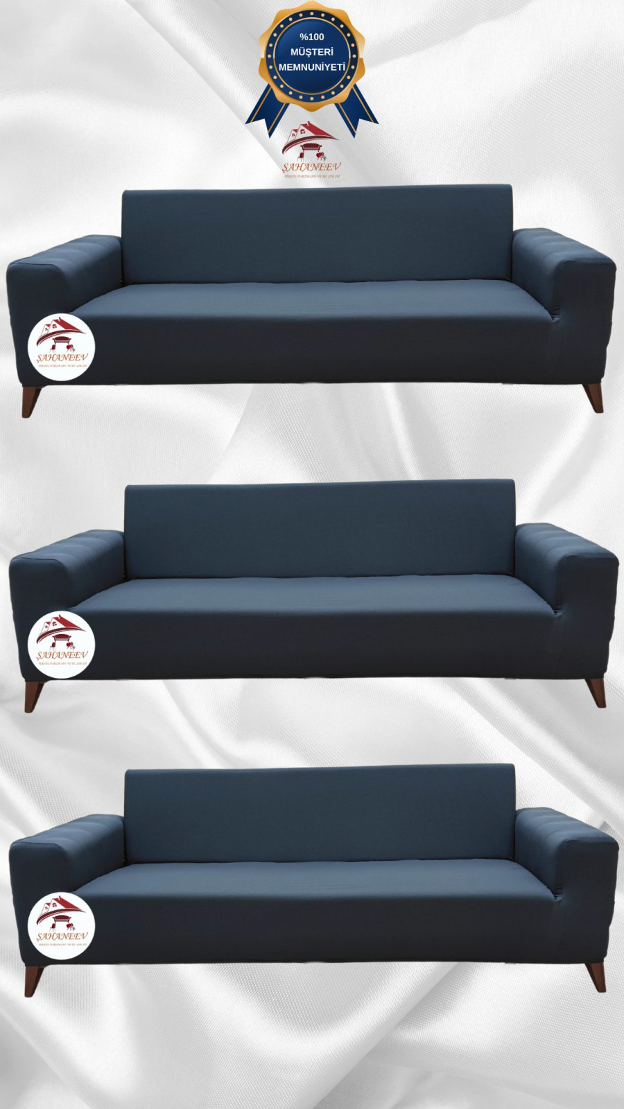 Mikro Kumaş Lastikli Giydirme Koltuk Örtüsü - Kaymaz Elastik Koltuk Koruyucu Antrasit Renk 3+3+3 (3 Parça Set)