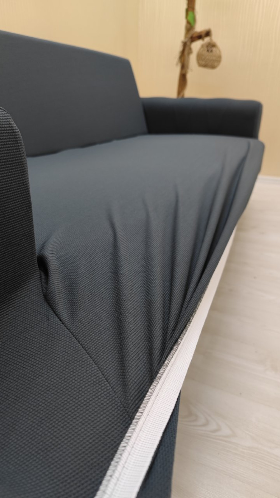 Mikro Kumaş Lastikli Giydirme Koltuk Örtüsü - Kaymaz Elastik Koltuk Koruyucu Antrasit Renk 3+3 (2 Parça Set)