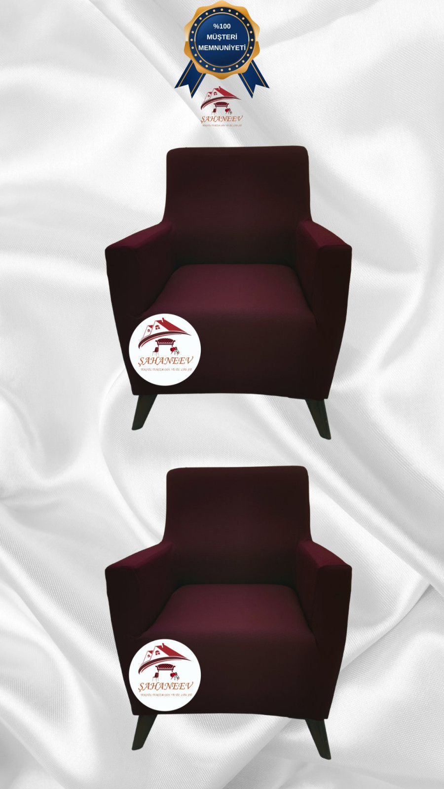 Mikro Kumaş Lastikli Giydirme Koltuk Örtüsü - Kaymaz Elastik Koltuk Koruyucu Bordo Renk 1+1 (2 Parça Set)