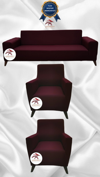 Micro Fabric Elastic Sofa Cover - Non-Slip Elastic Sofa Protector Maroon Color 3+1+1 (3 Piece Set)