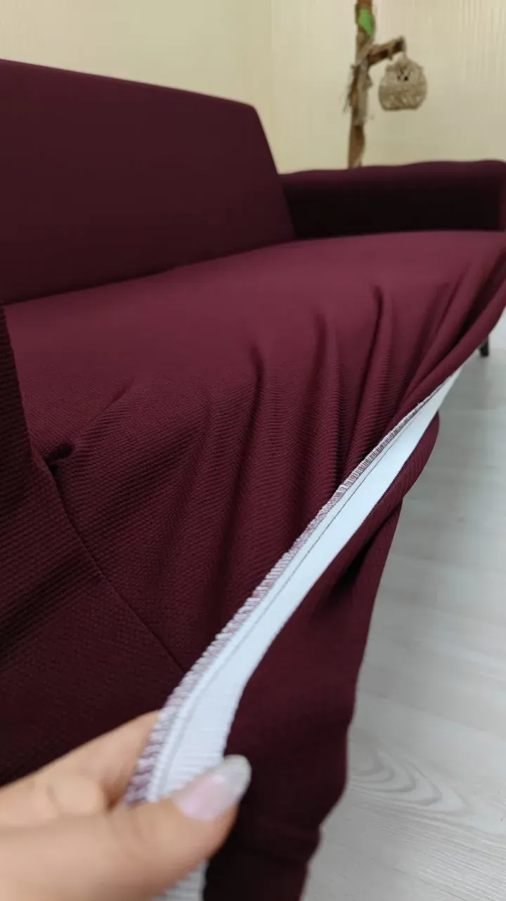 Mikro Kumaş Lastikli Giydirme Koltuk Örtüsü - Kaymaz Elastik Koltuk Koruyucu Bordo Renk 3+2+1+1 (4 Parça Set)