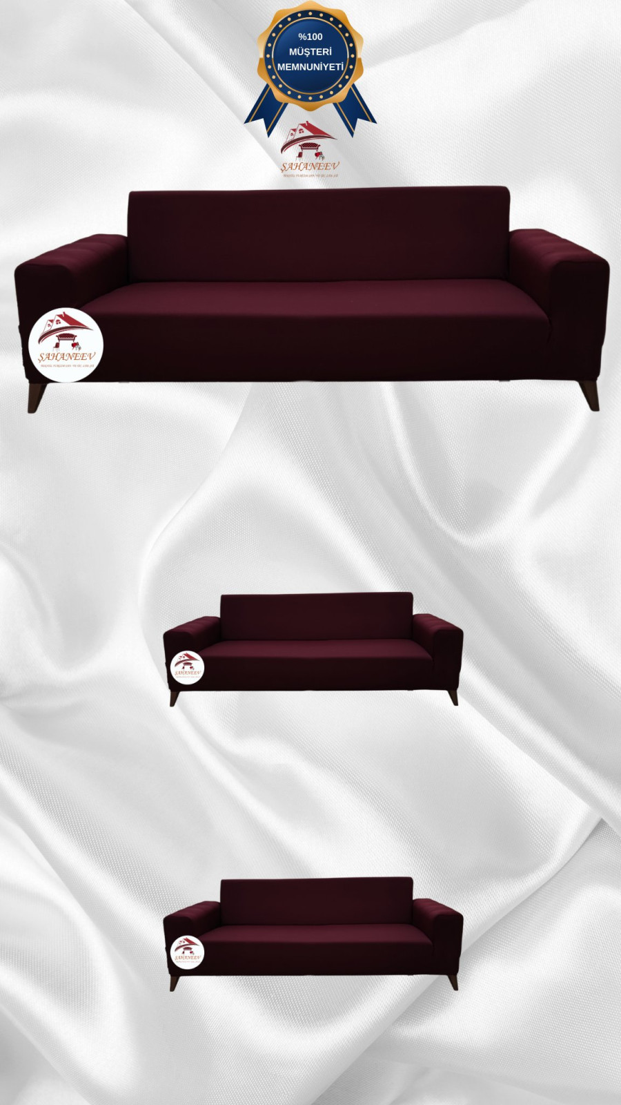 Mikro Kumaş Lastikli Giydirme Koltuk Örtüsü - Kaymaz Elastik Koltuk Koruyucu Bordo Renk 3+2+2 (3 Parça Set) Özel Ölçü